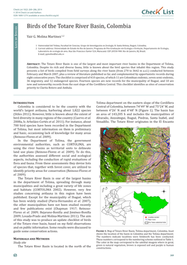 Chec List Birds of the Totare River Basin, Colombia