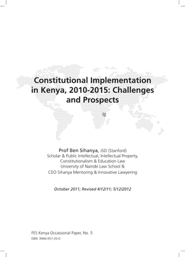 Constitutional Implementation in Kenya, 2010-2015: Challenges and Prospects