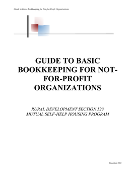 Guide to Basic Bookkeeping for Not- For-Profit Organizations