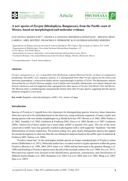 A New Species of Pyropia (Rhodophyta, Bangiaceae), from the Pacific Coast of Mexico, Based on Morphological and Molecular Evidence