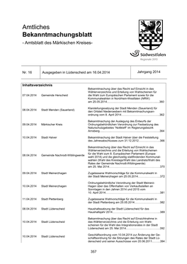 Amtliches Bekanntmachungsblatt - Amtsblatt Des Märkischen Kreises