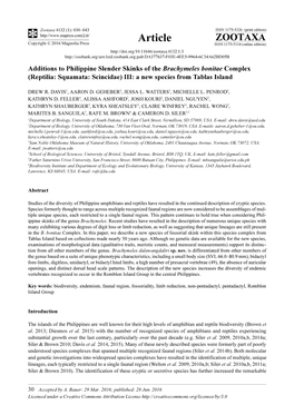 Additions to Philippine Slender Skinks of the Brachymeles Bonitae Complex (Reptilia: Squamata: Scincidae) III: a New Species from Tablas Island