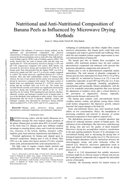 Nutritional and Anti-Nutritional Composition of Banana Peels As Influenced by Microwave Drying Methods Azza A