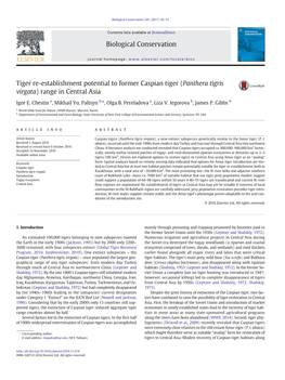 Tiger Re-Establishment Potential to Former Caspian Tiger (Panthera Tigris Virgata) Range in Central Asia