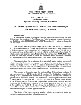 THANE” Over the Bay of Bengal (25-31 December, 2011) : a Report