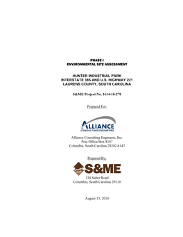 Phase I Environmental Site Assessment Hunter Industrial Park Interstate 385 and U.S. Highway 221 Laurens County, South Carolin