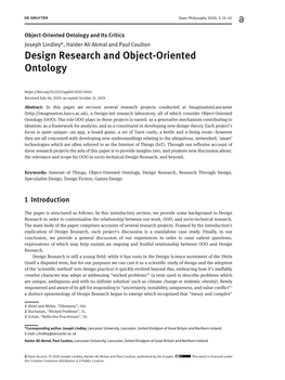 Design Research and Object-Oriented Ontology