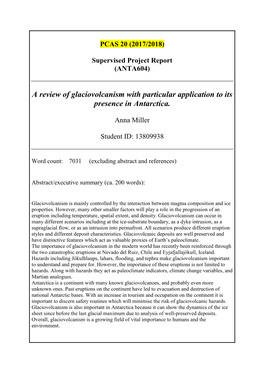 A Review of Glaciovolcanism with Particular Application to Its Presence in Antarctica