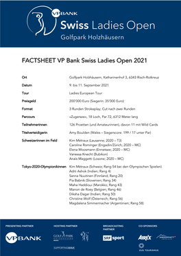FACTSHEET VP Bank Swiss Ladies Open 2021