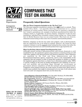 FACTSHEET TEST on ANIMALS Animal Experiments Frequently Asked Questions