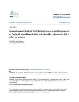 Epidemiological Study of Contributing Factors in the Development of Peptic Ulcer and Gastric Cancer Initiated by Helicobacter Pylori Infection in India