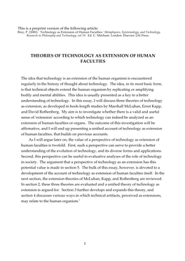 Theories of Technology As Extension of Human Faculties