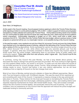 Councillor Paul W. Ainslie City of Toronto Councillor Ward 24 Scarborough-Guildwood Email: Councillor Ainslie@Toronto.Ca