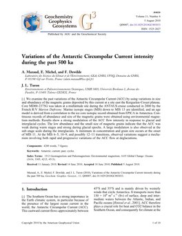 Variations of the Antarctic Circumpolar Current Intensity During the Past 500 Ka