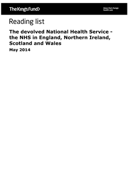 Library Reading List the Devolved National Health Service
