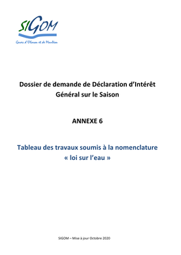 Dossier De Demande De Déclaration D'intérêt Général Sur Le Saison