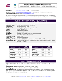 Quick Facts Main Draw Quick-Hits