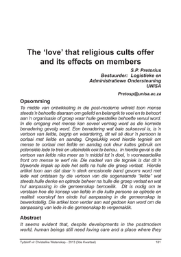 The 'Love' That Religious Cults Offer and Its Effects on Members