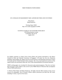 NBER WORKING PAPER SERIES on AVERAGE ESTABLISHMENT SIZE ACROSS SECTORS and COUNTRIES Pedro Bento Diego Restuccia Working Paper 2