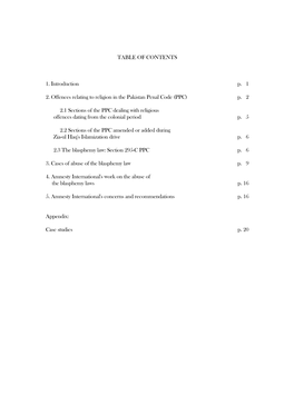 TABLE of CONTENTS 1. Introduction P. 1 2