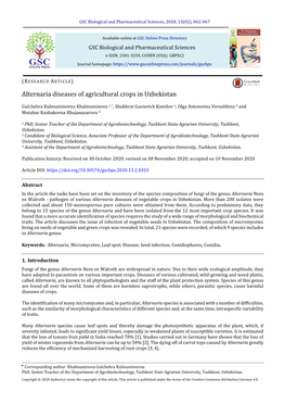 Alternaria Diseases of Agricultural Crops in Uzbekistan