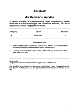 Amtsblatt Der Gemeinde Wenden