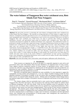The Water Balance of Tunggaoen Boa Water Catchment Area, Rote Island, East Nusa Tenggara