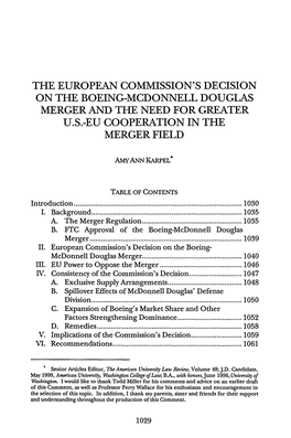 The European Commission's Decision on the Boeing-Mcdonnell Douglas Merger and the Need for Greater U.S.-Eu Cooperation in the Merger Field