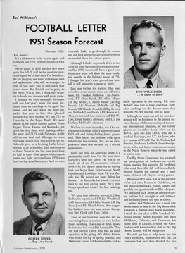 FOOTBALL LETTER 1951 Season Forecast Norman, Okla