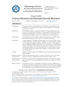 A Social Machine for Transdisciplinary Research