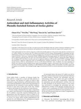 Research Article Antioxidant and Anti-Inflammatory Activities of Phenolic-Enriched Extracts of Smilax Glabra