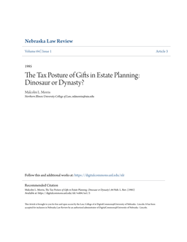 The Tax Posture of Gifts in Estate Planning: Dinosaur Or Dynasty?