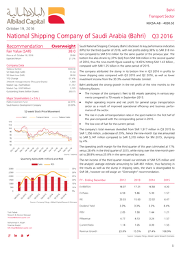 National Shipping Company of Saudi Arabia (Bahri) Q3 2016