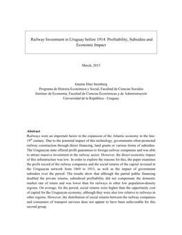 Railway Investment in Uruguay Before 1914: Profitability, Subsidies and Economic Impact