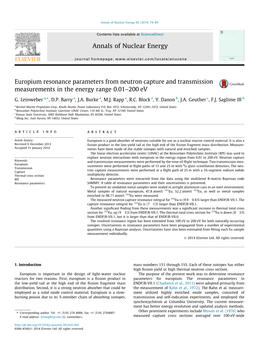 Europium Resonance Parameters from Neutron Capture and Transmission Measurements in the Energy Range 0.01–200 Ev ⇑ G