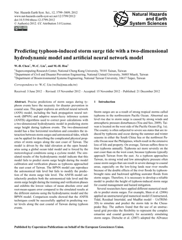 Predicting Typhoon-Induced Storm Surge Tide with a Two-Dimensional Hydrodynamic Model and Artiﬁcial Neural Network Model