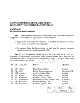 Campeonato Brasileiro Da Série D/2010 Regulamento Específico Da Competição