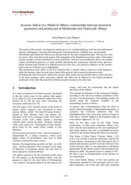 Acoustic Field in Two Medieval Abbeys: Relationships Between Acoustical Parameters and Architecture in Morimondo and Chiaravalle Abbeys