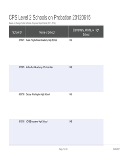 CPS Level 2 Schools on Probation 20120615 Based on Chicago Public Schools - Progress Report Cards (2011-2012)