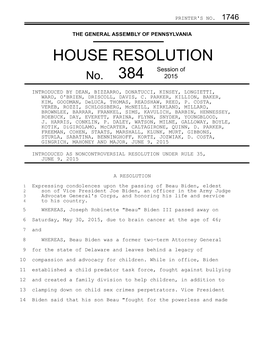 HOUSE RESOLUTION Session of No