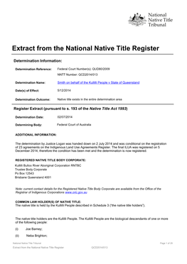 Extract from the National Native Title Register