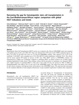 Narrowing the Gap for Hematopoietic Stem Cell Transplantation in the East-Mediterranean/African Region: Comparison with Global HSCT Indications and Trends