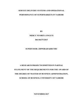 Service Delivery Systems and Operational Performance of Supermarkets in Nairobi