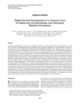 Delphi-Derived Development of a Common Core for Measuring Complementary and Alternative Medicine Prevalence