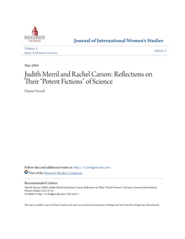 Judith Merril and Rachel Carson: Reflections on Their “Potent Fictions” of Science Dianne Newell