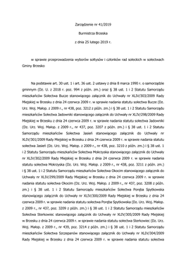 Zarządzenie Nr 41/2019 Burmistrza Brzeska Z Dnia 25 Lutego 2019 R. W Sprawie Przeprowadzenia Wyborów Sołtysów I Członków