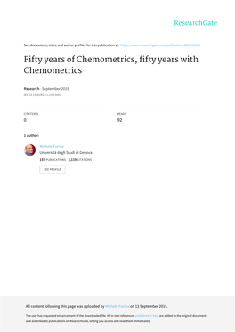 Fifty Years of Chemometrics, Fifty Years with Chemometrics