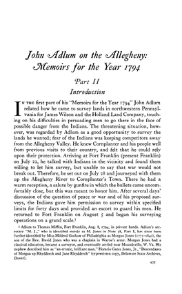John &lt;Iadlum on the ^Allegheny: ^Hcemoirs for the Year 1794