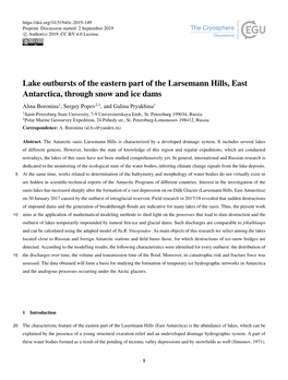 Lake Outbursts of the Eastern Part of the Larsemann Hills, East