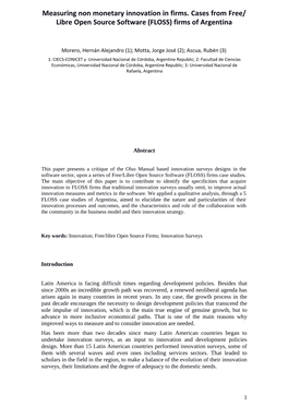 Measuring Non Monetary Innovation in Firms. Cases from Free/ Libre Open Source Software (FLOSS) Firms of Argentina